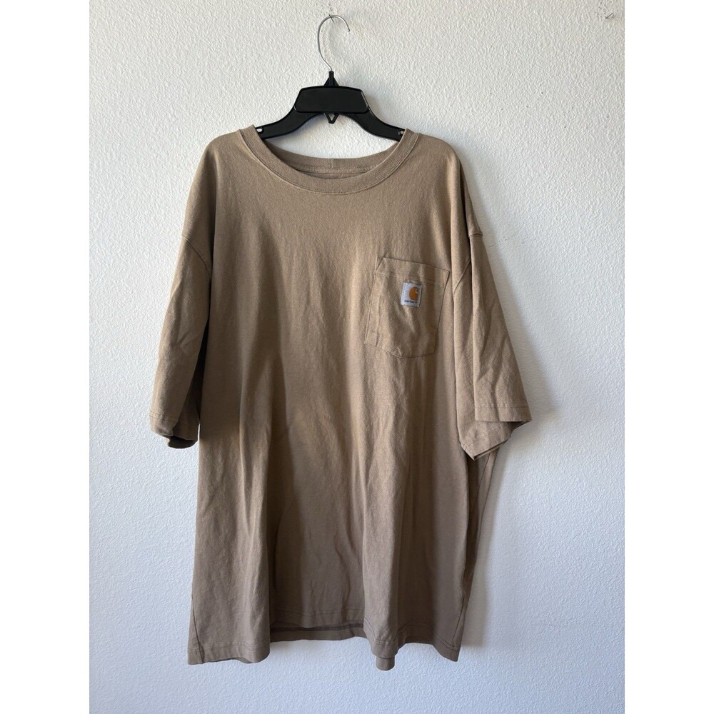 Carhartt Men's XL Tan Short Sleeve T-Shirt with Logo, K87 Pocket, Crew Neck